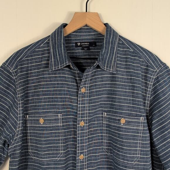 Cremieux Men’s L Blue Striped Button Front Short Sleeve Casual Summer Shirt - Picture 4 of 14